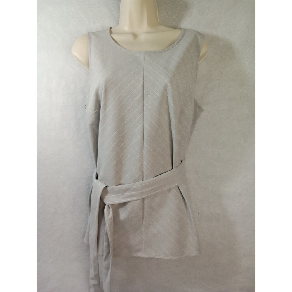 Liz Claiborne Career‎ Women Medium Gray Purple White Striped W/ Belt Sleeveless
